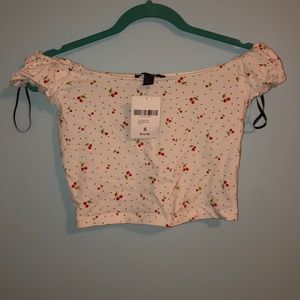 Cherry White Off  the Shoulder Top